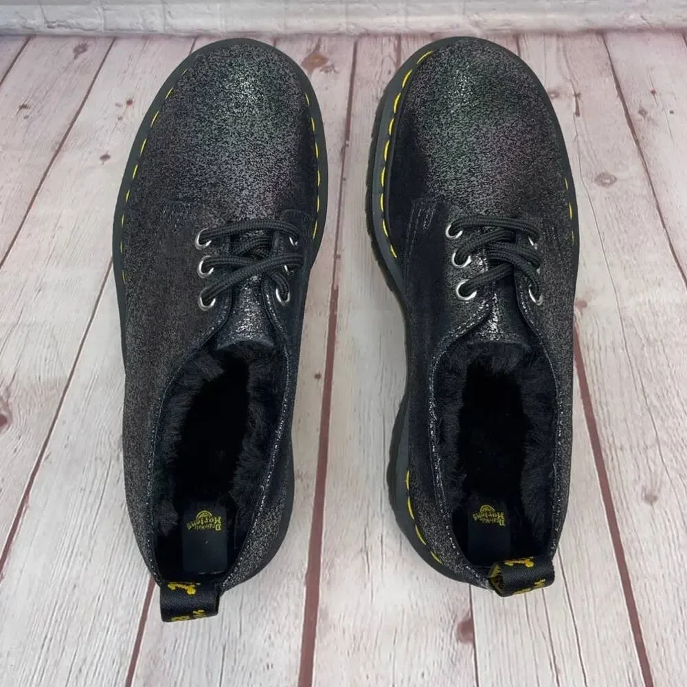 Dr. Martens 1461 Quad Faux Fur Lined Metallic Platform Derby Shoes Women's Sz 7